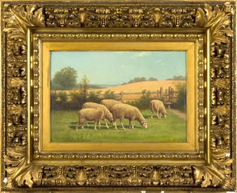 WILLIAM FREDERICK PARKER OIL, SHEEP IN PASTURE.