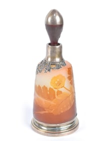 GALLE CAMEO GLASS PERFUME WITH SILVER MOUNTS.
