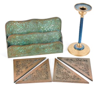 TIFFANY LETTER HOLDER, BLOTTER CORNERS, CANDLESTICK.