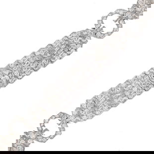 ART DECO PLATINUM DIAMOND BRACELET, 2.0 CT. CENTER.: An Art Deco, platinum bracelet set with an approx. 2.0 ct. marquise cut, natural diamond in the center of H-I color and SI2 clarity, 12.31 x 6.70 x 3.93 mm, accented by approx. 11 ct. tw. single cut,