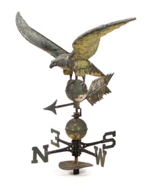 19TH C. COPPER EAGLE WEATHERVANE WITH GILT SURFACE.