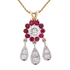 VINTAGE 14K GOLD 1.0 CT. DIAMOND & RUBY PENDANT.