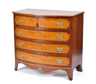 19TH C. COASTAL AMERICAN BOW FRONT CHEST.