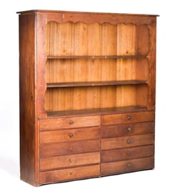 19TH C. SHAKER INFLUENCED PINE AND WALNUT CUPBOARD.