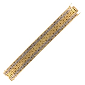VINTAGE 18K TWO TONE GOLD MESH BRACELET.