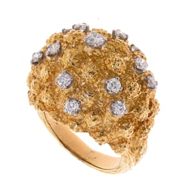 MID-CENTURY BERNOT & HEGER 18K GOLD DIAMOND RING.