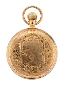 ANTIQUE ELGIN 14K GOLD HUNTING CASE POCKET WATCH.