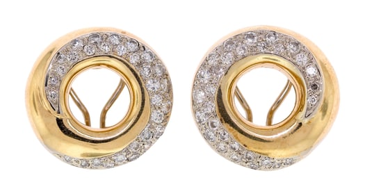 18K GOLD SWIRL 2.0 CT. TW. DIAMOND CLIP EARRINGS.