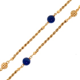 VINTAGE 14K GOLD ROPE CHAIN W/ LAPIS BEADS.