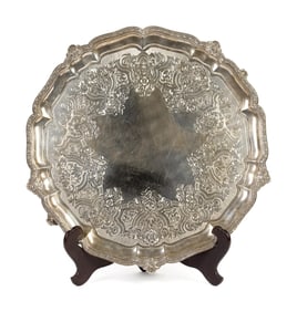 R & S. GARRARD ENGLISH SILVER SALVER.