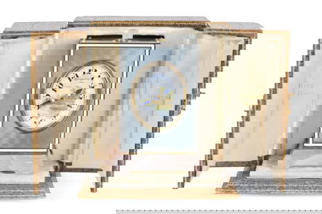 BREGUET 2164 STERLING & ENAMEL MINUTE REPEATER CLOCK .: A fine and rare clock by the wonderful maker, Breguet. A minute repeating carriage clock with guilloche in sunburst and wave pattern, silvery bluish gray enamel, marked 935, B2164, Argent Dore or silv