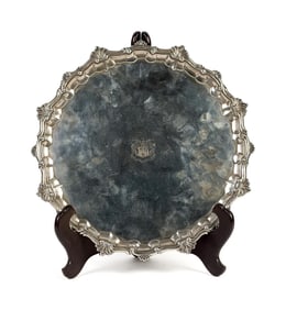 18TH C. ENGLISH SILVER SALVER.