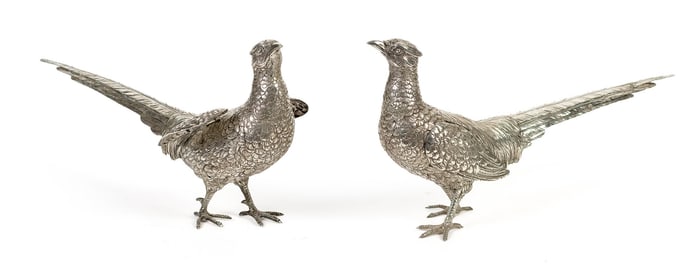 PAIR 19TH C. EUROPEAN SILVER PHEASANTS.