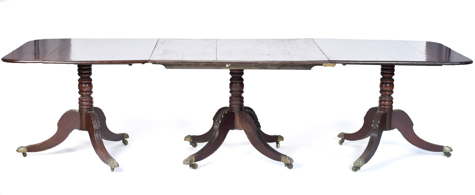19TH C. REGENCY MAHOGANY TRIPLE PEDESTAL TABLE. (1 of 13)