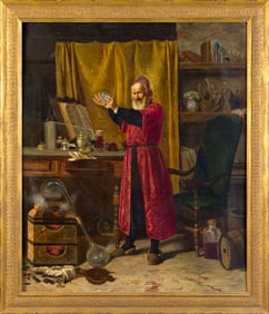 19TH C. OIL ON CANVAS, ALCHEMIST.