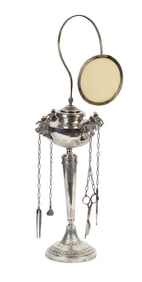 19TH C. EUROPEAN SILVER LIBRARY OIL LAMP.