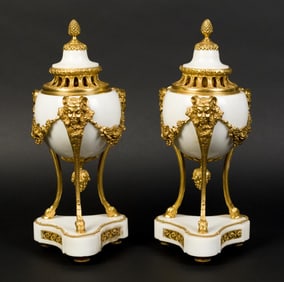 PR. ANTIQUE FRENCH MARBLE & BRONZE CASSOLETTES.