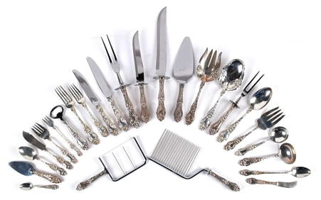 WHITING STERLING FLATWARE SET, LILY PATTERN.