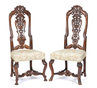 TWO 19TH C. CARVED PORTUGUESE WALNUT SIDE CHAIRS.