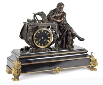 19TH C. FRENCH BRONZE & ONYX MANTLE CLOCK.