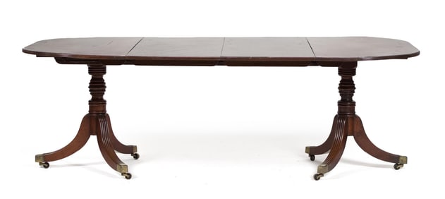 19TH C ENGLISH REGENCY PEDESTAL DINING TABLE.