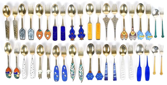 A. MICHELSEN ENAMELED STERLING FLATWARE.