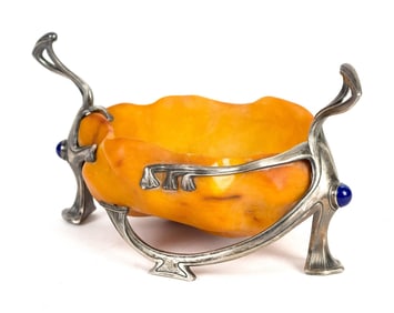J.H. WERNER JUGENDSTIL STERLING AND AMBER BOWL.