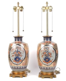PR. MARBRO LABELED IMARI STYLE TABLE LAMPS.