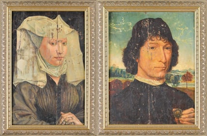 PAIR ANTIQUE EUROPEAN SCHOOL OIL PORTRAITS.