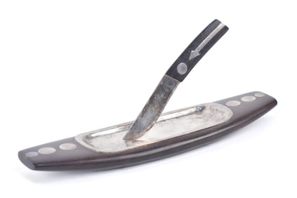 WM. SPRATLING EBONY AND STERLING BUTTER TRAY.