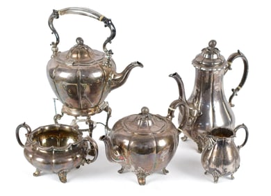 ANTIQUE ENGLISH HALLMARKED STERLING TEA SET, 5PCS.