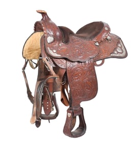 EXCEPTIONAL STERLING MOUNTED WESTERN SHOW SADDLE.
