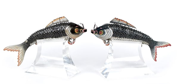 PAIR OF CHINESE SILVER ARTICULATED FISH.