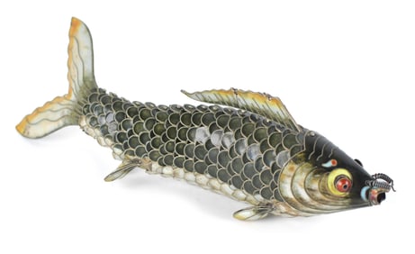 CHINESE ENAMELED SILVER ARTICULATED FISH.
