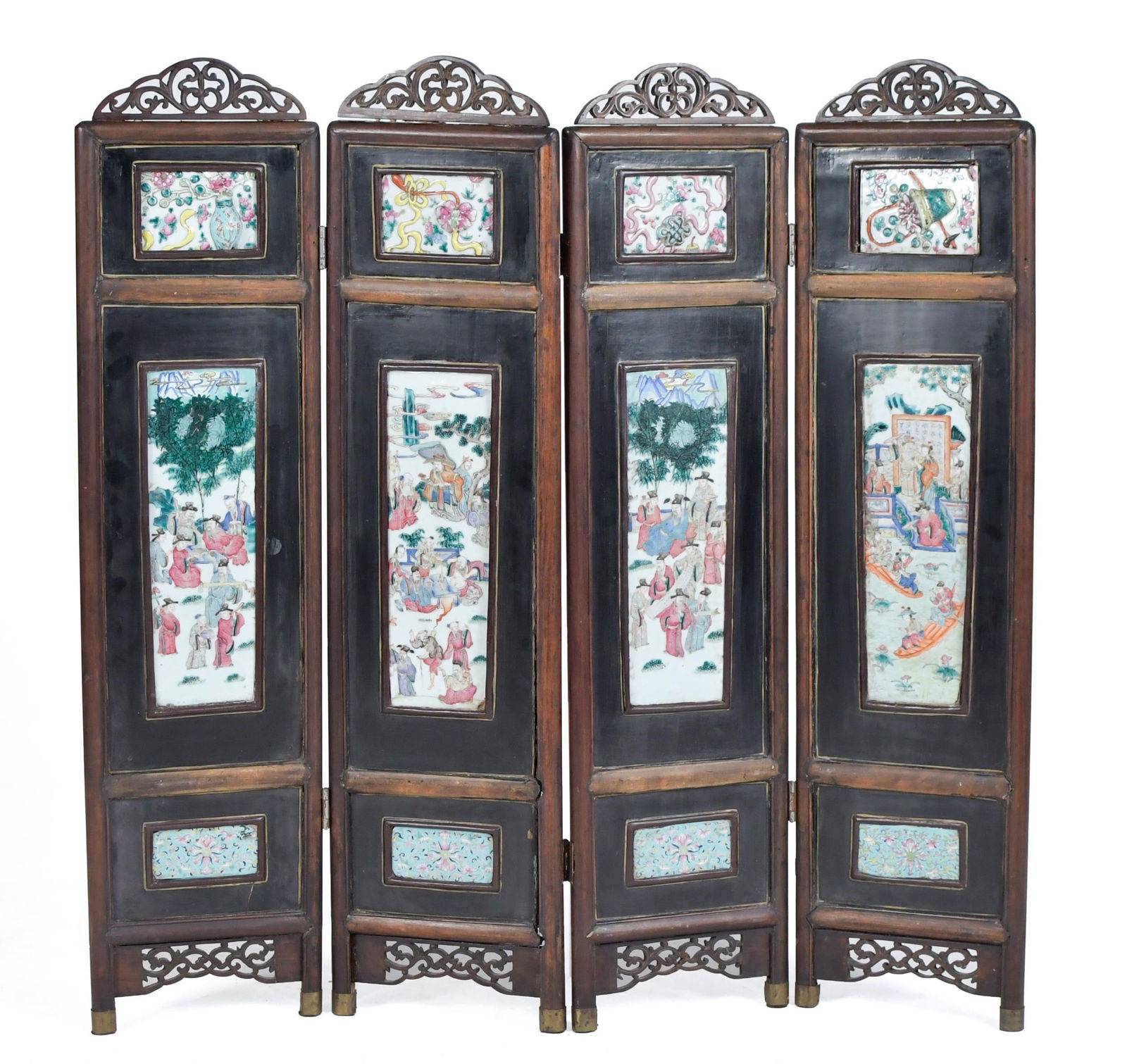 ANTIQUE CHINESE PORCELAIN INSET TABLE SCREEN. (1 of 9)