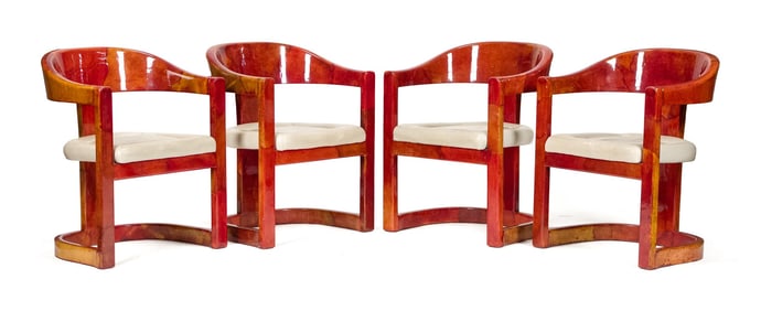 KARL SPRINGER GOAT SKIN AND LACQUER ONASSIS CHAIRS.