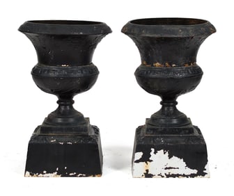 PR. 19TH C. CAST IRON URNS (1 OF 2)