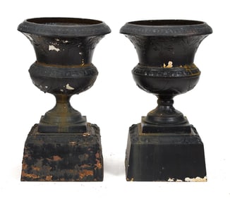 PR. 19TH C. CAST IRON URNS (2 OF 2).