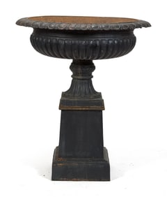 IMPRESSIVE 19TH C. TWO PART CAST IRON URN.