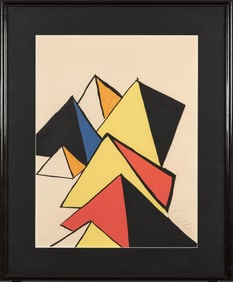 ALEXANDER CALDER PENCIL SIGNED LITHOGRAPH, PYRAMIDS.