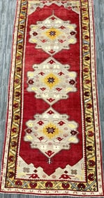 VINTAGE OUSHAK ORIENTAL HALL RUNNER RUG.