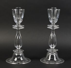 PR. STEUBEN MID CENTURY GLASS CANDLESTICKS.