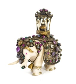 INDIAN CARVED GEM SET ELEPHANT.
