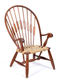 VINTAGE WEGNER STYLE PEACOCK WALNUT CHAIR.