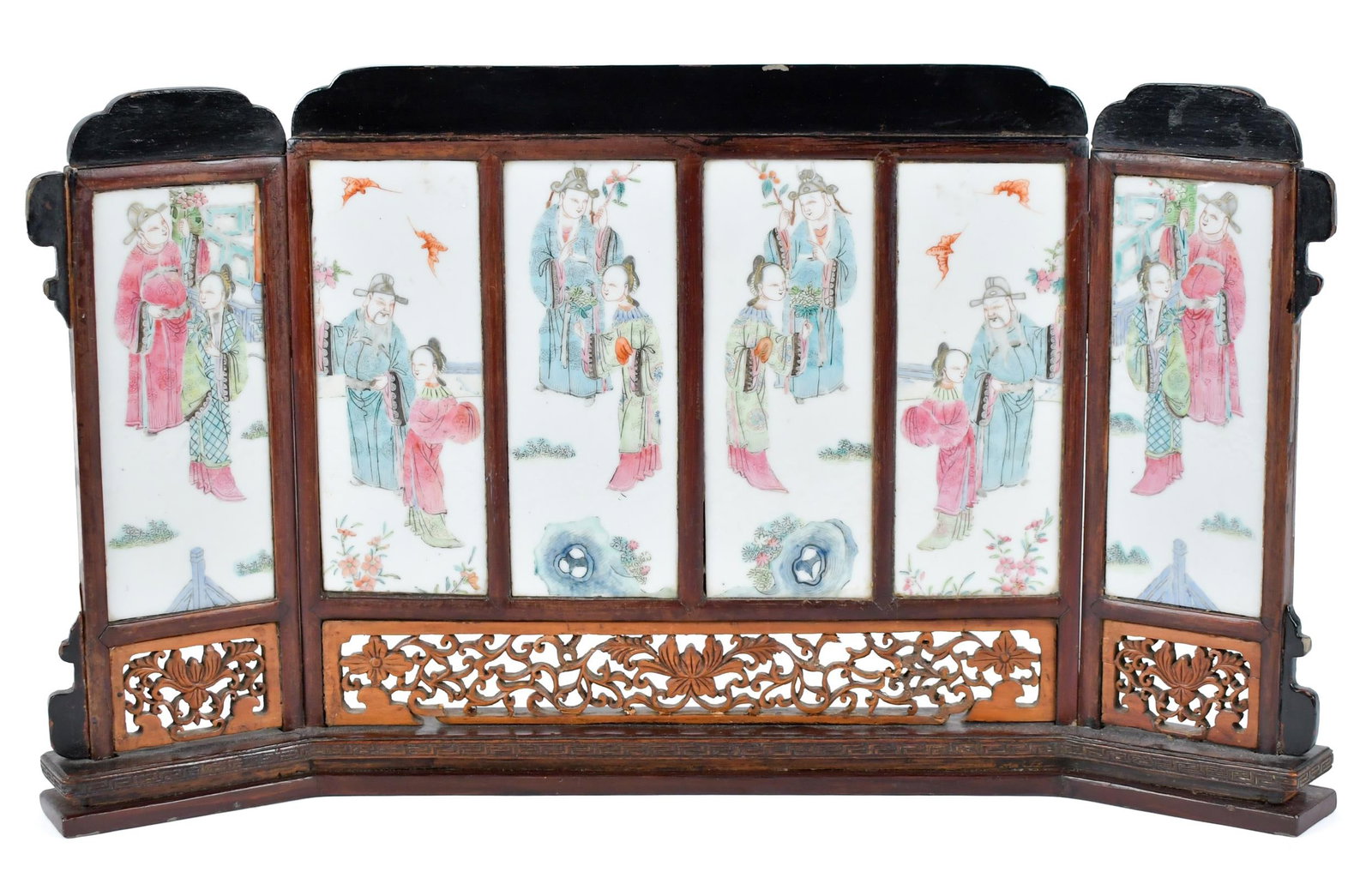 CHINESE SIX PANEL PORCELAIN TABLE SCREEN. (1 of 8)