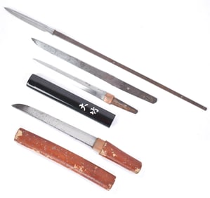 FOUR ANTIQUE JAPANESE PROJECT BLADES.