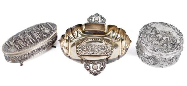 ANTIQUE CONTINENTAL EMBOSSED SILVER, 3PCS.
