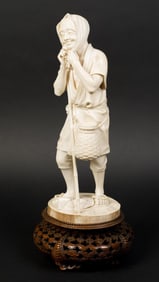 LARGE JAPANESE MEIJI BONE CARVING, OLD MAN.