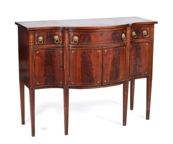 DIMINUTIVE CA. 1900 INLAID MAHOGANY SIDEBOARD.