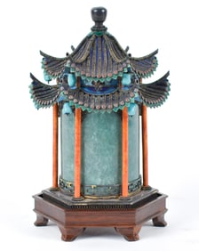 CHINESE ENAMELED SILVER AND GEM SET BOX.
